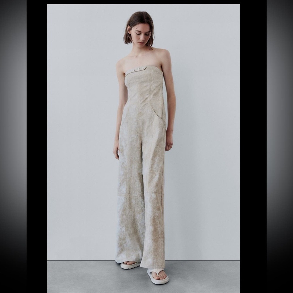 ZARA PRINTED LINEN BLEND JUMPSUIT - SIZE S - BRAND NEW WITH TAG
